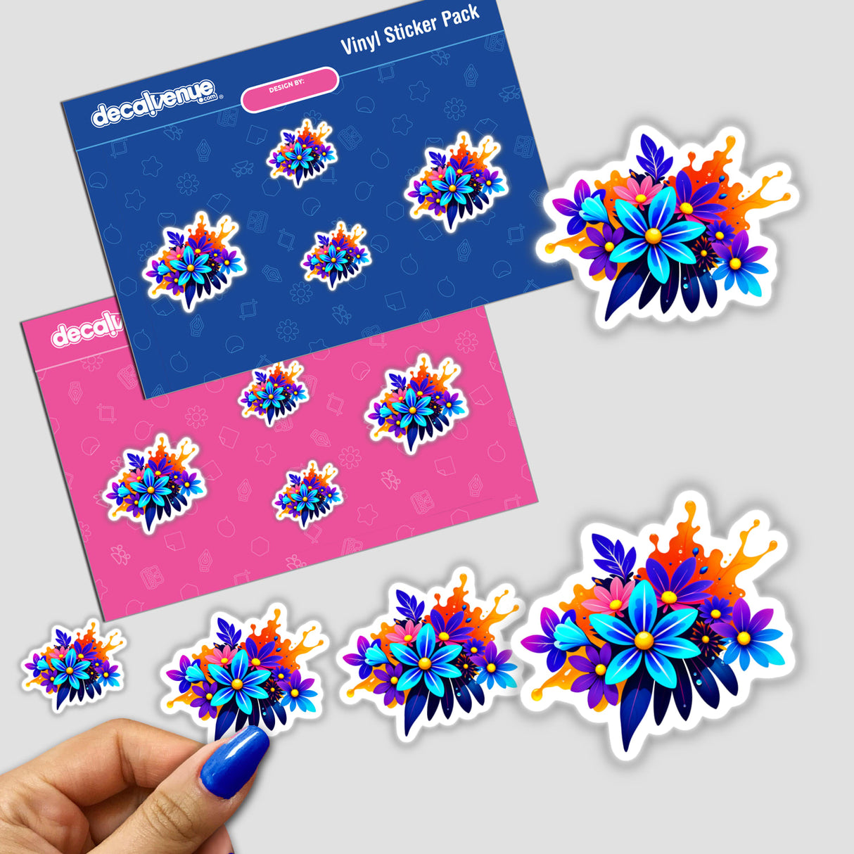 Colorful Spring Flowers stickers featuring vibrant floral designs, available as unique vinyl decals or digital artwork from Decal Venue, showcasing detailed graphic illustrations of flowers.