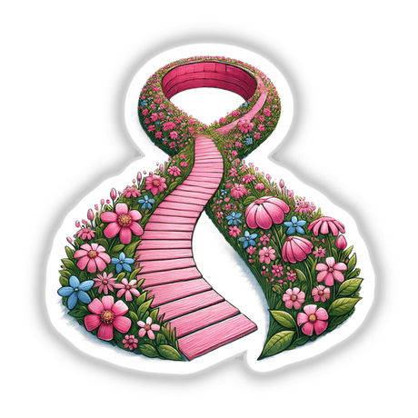 Pink Ribbon Pathway digital artwork featuring a whimsical floral path, perfect for crafting projects by DecalVenue. Ideal for stickers or digital downloads, adding a charming touch to your creations.