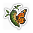 Stained Glass Butterfly Emerging Clipart with Commercial Rights & Sticker, featuring a detailed butterfly resting on a leaf, ideal for unique vinyl stickers and digital art from Decal Venue.