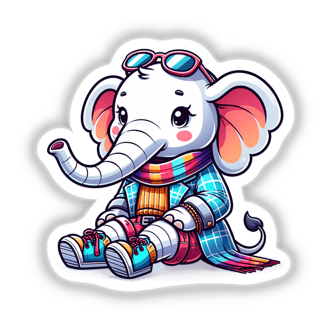 Trendy Elephant cartoon illustration, available as stickers or digital artwork.