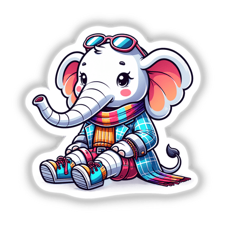 Trendy Elephant cartoon illustration, available as stickers or digital artwork.