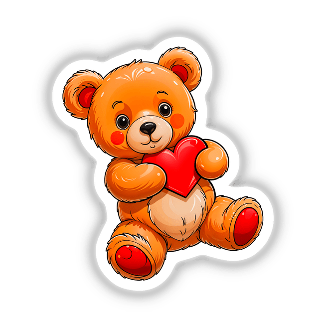 Cute Valentine's Day Teddy Bear cartoon holding a heart, available as stickers or digital artwork, representing Decal Venue's unique collection of charming and animated designs.