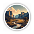 Stunning Mountain Landscape Clipart featuring a river, valley, and trees, perfect for Stickers or Commercial Use Download.