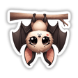 Cute winged bat sleeping on a wooden branch