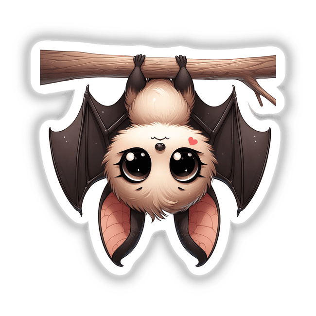 Cute winged bat sleeping on a wooden branch