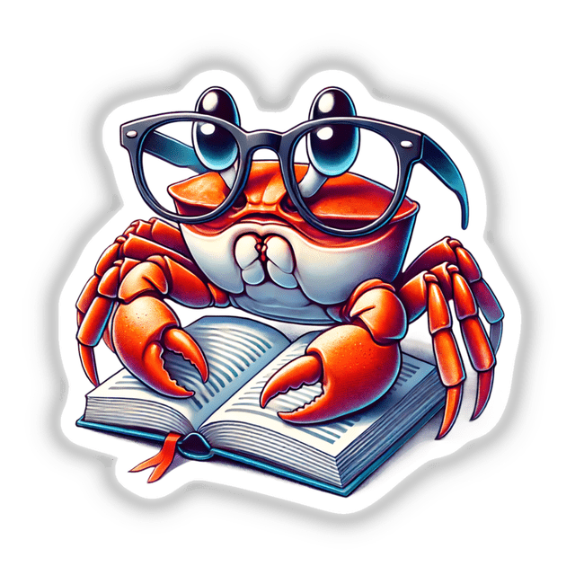 Crab With Reading Glasses Open Book