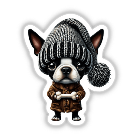 Boston Terrier Gnome Holding Dog Bone