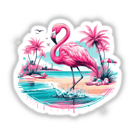 Flamingo Bird Beach Scene