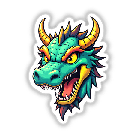 A Cool Fantasy Dragon cartoon illustration featuring a unique dragon head with a rainbow-colored eye, available as stickers or digital artwork from Decal Venue.