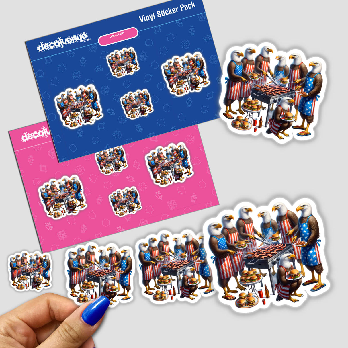 Patriotic Eagle Family BBQ Party - Vibrant stickers featuring a festive gathering with American eagle motif, perfect for holiday celebrations.