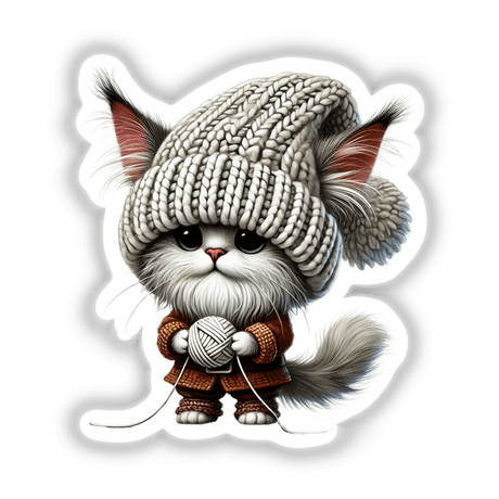 Turkish Angora Cat Gnome Holding Ball of Yarn