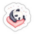 Sleeping Panda on a Heart: A tranquil panda rests atop a heart, available as vinyl stickers or digital art, perfect for adding charm to personal items or digital spaces.