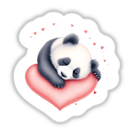 Sleeping Panda on a Heart: A tranquil panda rests atop a heart, available as vinyl stickers or digital art, perfect for adding charm to personal items or digital spaces.