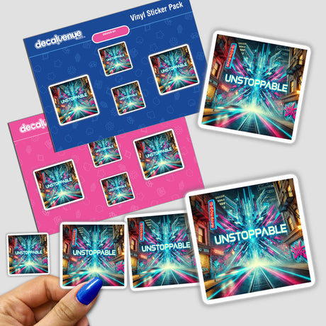 Unstoppable Cyberpunk Graffiti Sticker or Clipart featuring motivational urban art, showcasing dynamic, edgy designs typical of Decal Venue's unique vinyl stickers and digital artwork collection.