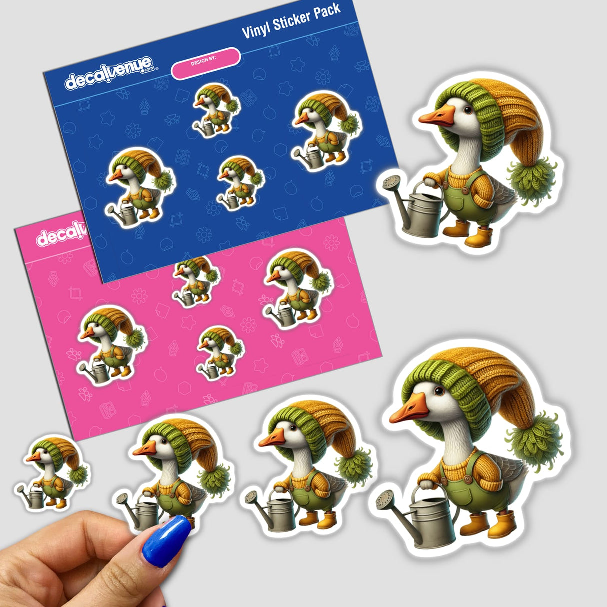Sticker pack featuring Goose Gnome with Watering Can, depicting cartoon ducks in various poses.