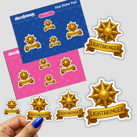 Lightbringer – RPG-Style Skill Badge features a detailed gold radiant emblem, available as stickers or digital artwork, embodying the unique style of Decal Venue's vinyl and digital creations.