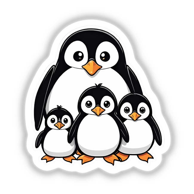 Adorable Penguin Family - A digital artwork featuring a group of cute and charming penguins of different sizes, displayed in a playful and endearing manner on a white background.