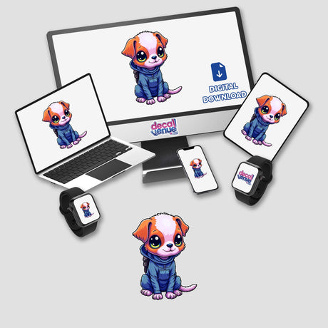 a laptop, phone, and tablet with stickers on it