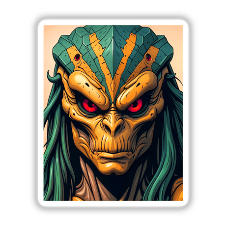 A Cool Alien Predator Soldier cartoon illustration, available as vinyl stickers or digital artwork from Decal Venue, featuring a unique, fictional character with distinct and imaginative design elements.