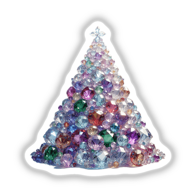 Gemstone Christmas Tree sticker or digital artwork featuring a diamond-shaped tree made of vibrant gems, showcasing intricate details and festive elegance, perfect for holiday decoration from Decal Venue.