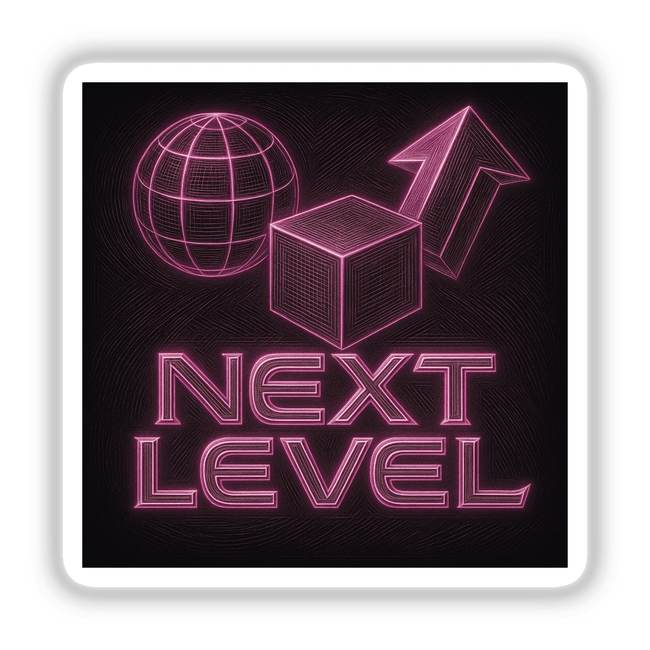 Next Level Y2K Etching Sticker or Clipart featuring motivational futuristic art, ideal for digital use or as a sticker, available with commercial rights from Decal Venue's unique collection.