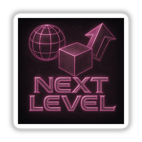 Next Level Y2K Etching Sticker or Clipart featuring motivational futuristic art, ideal for digital use or as a sticker, available with commercial rights from Decal Venue's unique collection.