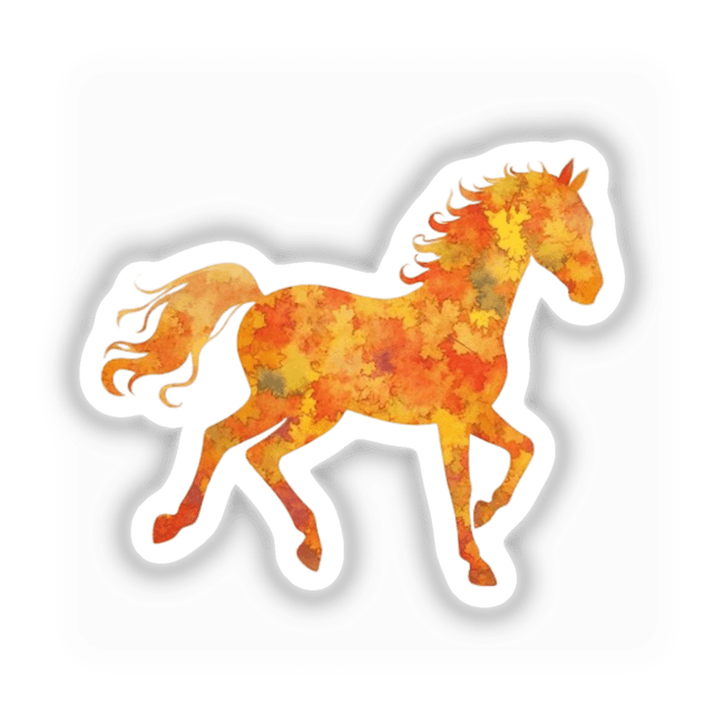 Galloping Horse Clipart with Orange Fall Leaves, perfect for Thanksgiving Aesthetic. Available as Stickers or for Commercial Rights Download.