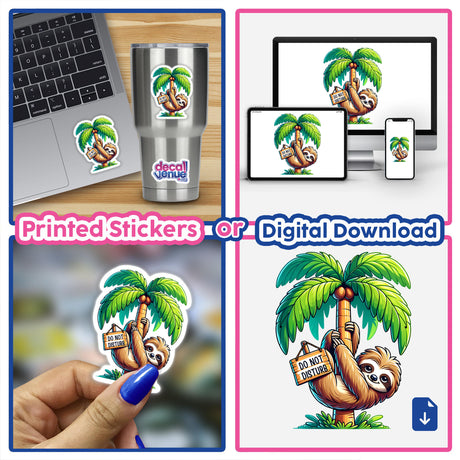 Sloth Hanging from Palm Tree Do Not Disturb Sign