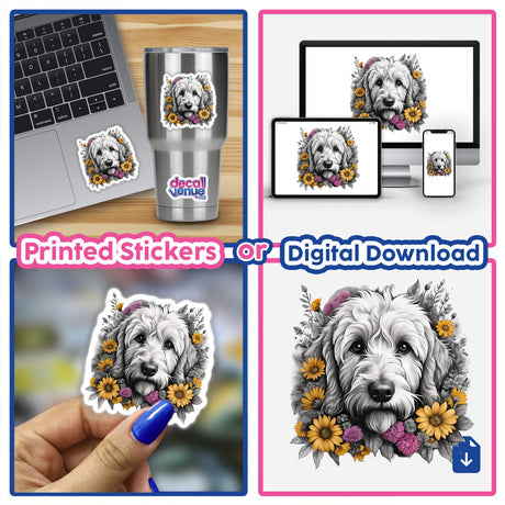 Goldendoodle Dog Portrait Floral Accents PA48