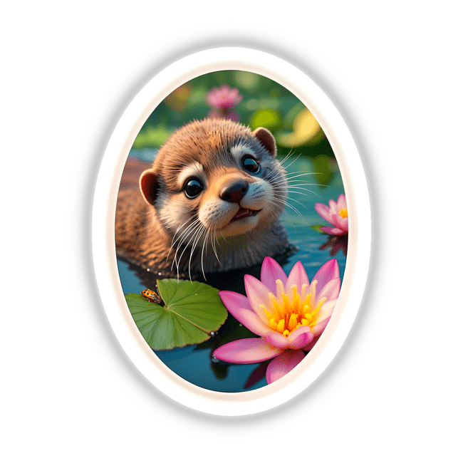 Cute Otter In The Water sticker or digital artwork, featuring a close-up of an otter's face partially submerged, showcasing its nose and eyes prominently.