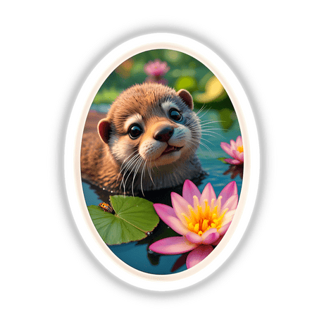 Cute Otter In The Water sticker or digital artwork, featuring a close-up of an otter's face partially submerged, showcasing its nose and eyes prominently.