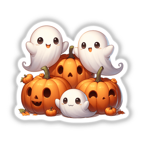 Ghosts and Pumpkins: A group of cartoon ghosts and pumpkins, available as stickers or digital artwork from Decal Venue.