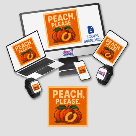 Redland Summer Fruit Festival Sticker or Clipart featuring a vibrant, detailed peach design by Peach Please Design, available with commercial rights, ideal for adding a fruity touch to your projects.