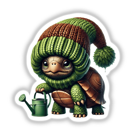 Cartoon Turtle Gnome holding a watering can, available as stickers or digital artwork from Decal Venue.
