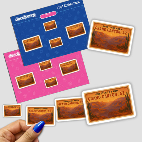 Greetings from Grand Canyon Postcard Sticker or Clipart with Commercial Rights - Vintage Desert Art showcasing a retro desert scene, available as unique stickers or digital artwork from Decal Venue.