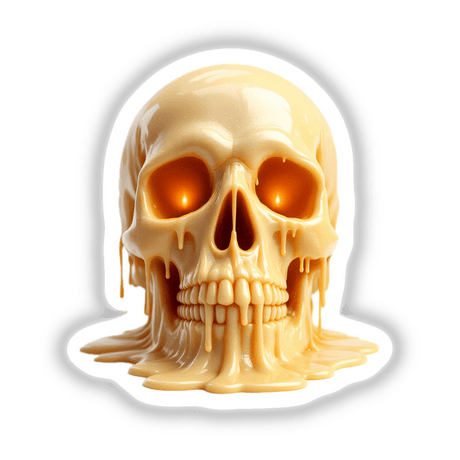 Skull Dripping Candle Wax, depicting a skull formed from melted liquid, showcasing intricate bone details, available as unique stickers or digital artwork from Decal Venue.