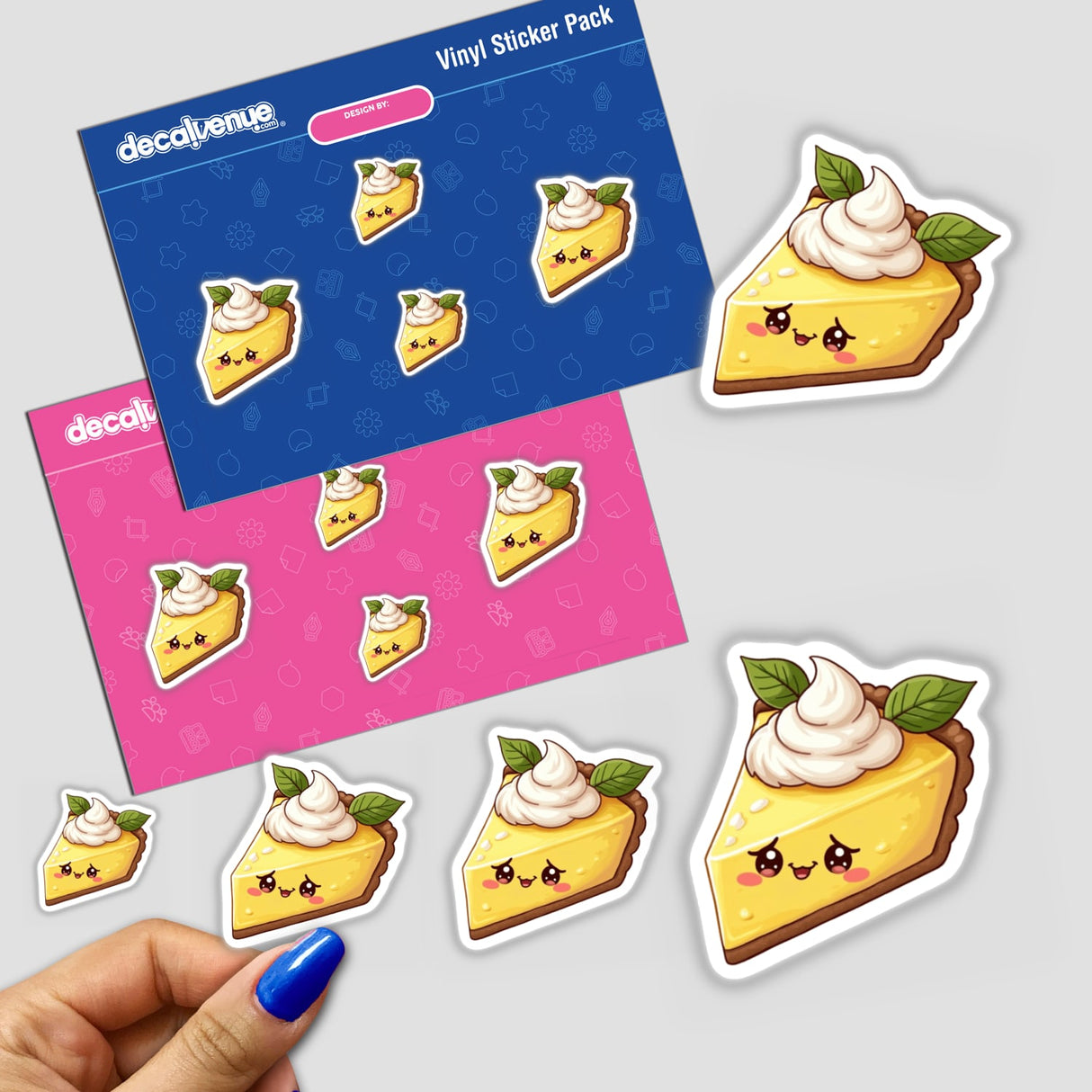 Kawaii Lemon Pie Slice Sticker featuring a cartoon pie slice with a cheerful face and whipped cream, perfect for adding a cute dessert design to your collection.