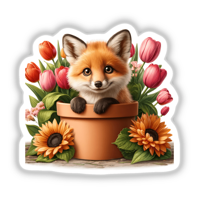 Fox Peeking Out of Flower Pot
