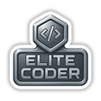 Elite Coder – RPG-Style Skill Badge (Silver Futuristic Emblem): A sleek emblem available as stickers or digital art, showcasing intricate, futuristic design elements, perfect for tech enthusiasts.