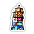 Lighthouse Stained Glass Style: A multicolored glass lighthouse design, perfect for stickers or digital artwork, showcasing intricate stained glass artistry.