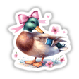 Duck with a pink bow, part of Halloween Pumpkin and Bat Coquette Bow collection, available as stickers or digital artwork from Decal Venue.