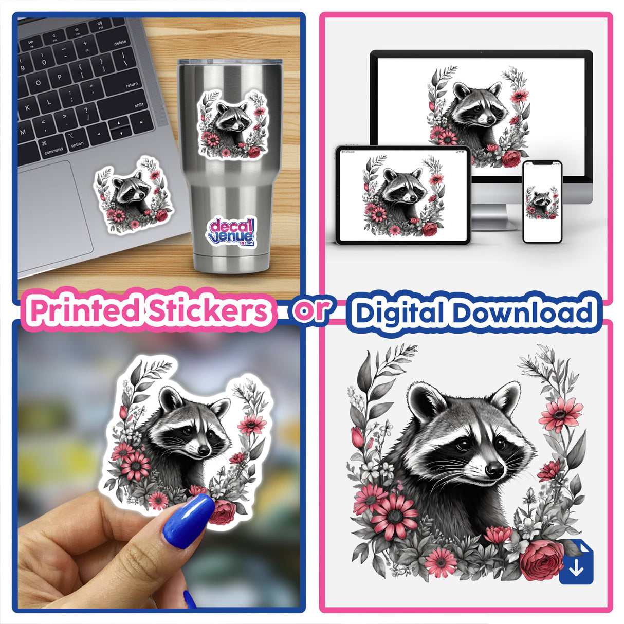 Raccoon Portrait Floral Accents PA65