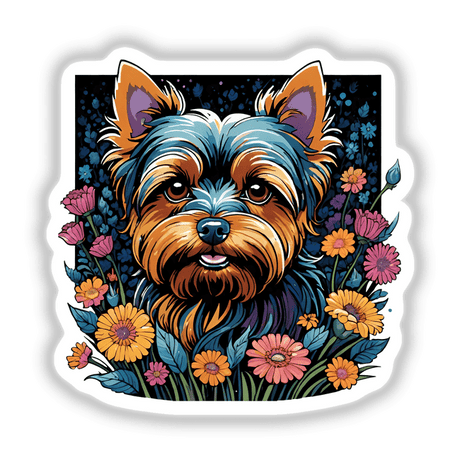 Yorkie Dog Portrait Floral Accents PA70