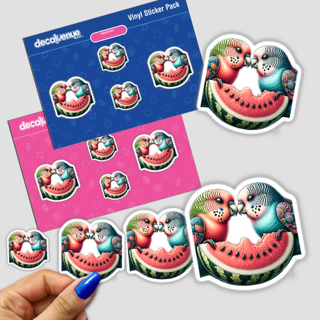 Two Parrots Sharing a Watermelon