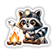 Raccoon Wearing Headlamp Roasting Marshmallows