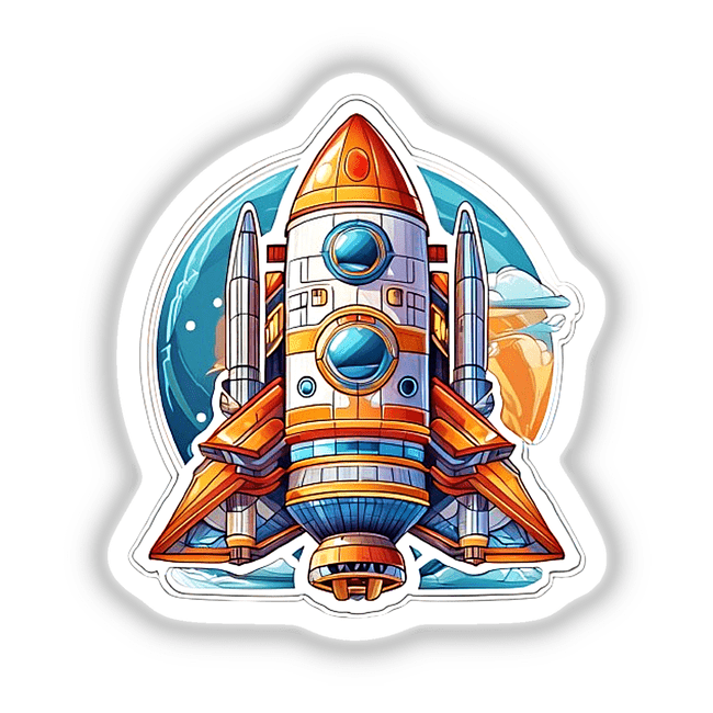 Vibrant digital artwork depicting a powerful space rocket ready for launch, surrounded by a cosmic backdrop featuring planets and stars. The rocket's intricate design showcases its advanced technology and power, creating an impression of an exciting space exploration mission.