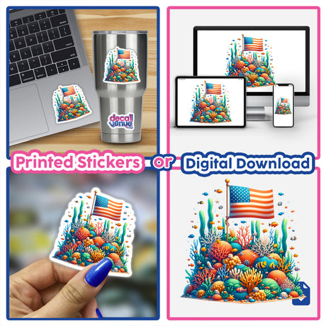 Coral Reef with Fish and American Flag