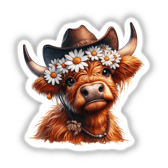 Daisies and Cowboy Hat Highland Cow