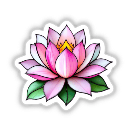 Water Lily Stained Glass Style sticker or digital artwork, featuring a detailed close-up of a pink flower with intricate petal design, reflecting the unique artistry of Decal Venue.