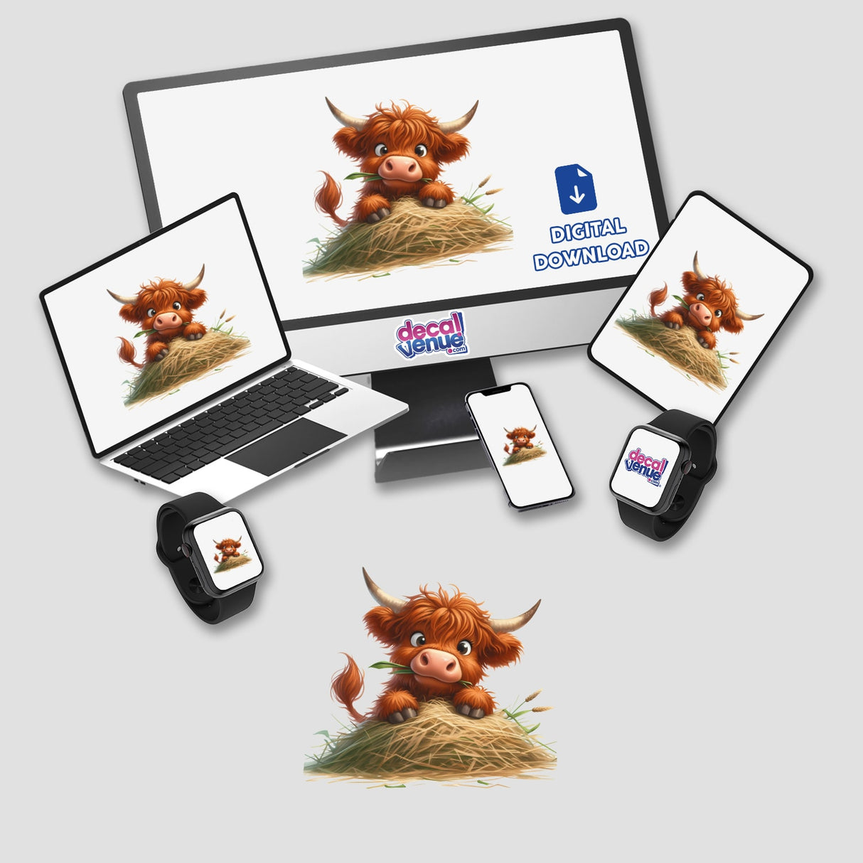 Highland Cow Peeking over Haystack